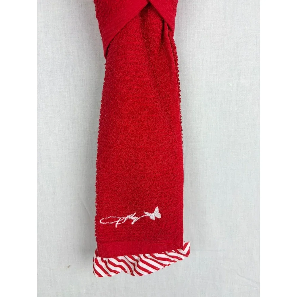 Dolly Parton Red Christmas Fridge Towel Snap Closure Striped Ruffle‎ 14x24 NEW